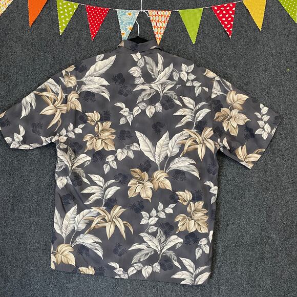 VTG Campia Moda Hawaiian Shirt Black Beige Floral Print Men’s L 100% Cotton - Picture 2 of 10